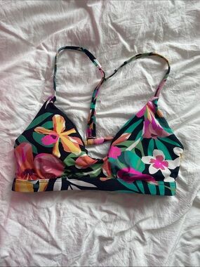 Hurley Floral Bikini Top in Black, Pink, Green, Yellow